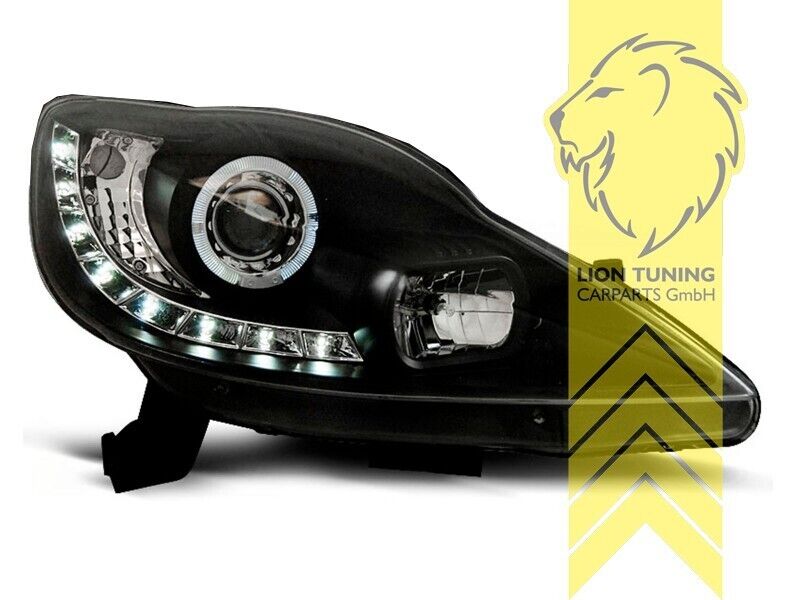 LT LED DRL Angel Eye Halo Ring Headlights Peugeot 107 black 05-12 LHD