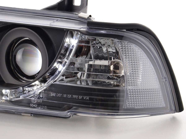 FK LED Headlights Angel Eyes Halo Ring BMW 3-series E36 Saloon 92-98 Black LHD