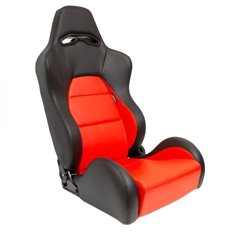 x2 Autostyle Black & Bright Red Sports Car Bucket Seats Synth Leather +slides