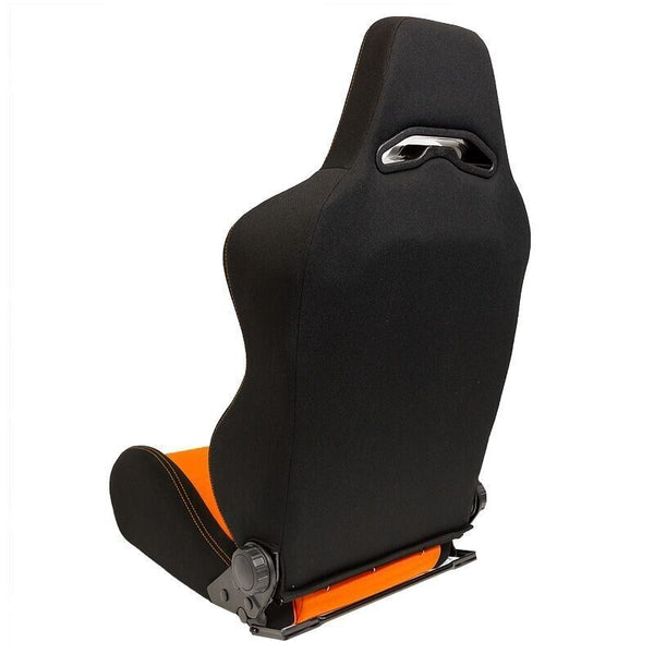 x2 Autostyle Black & ORANGE Sports Car Bucket Seats TEXTILE +slides