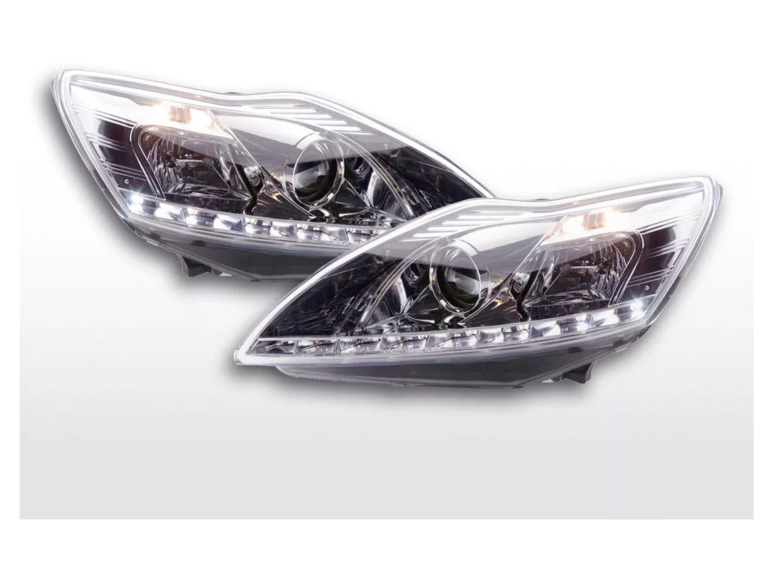 FK Pair LED DRL Halo Lightbar Headlights Ford Focus 3 C346 08+ Chrome ST RS LHD
