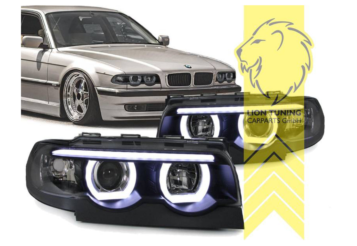 LT Pair LED DRL Halo Lightbar Headlights BMW E38 black LHD 94-08