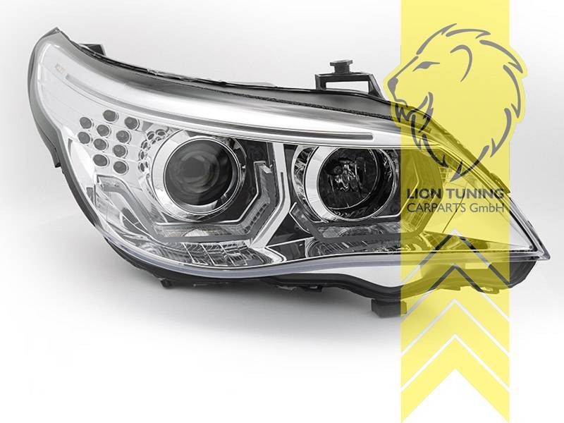 LT Pair LED DRL Halo Ring Headlights BMW E60 Sedan E61 Touring 03-07 chrome LHD