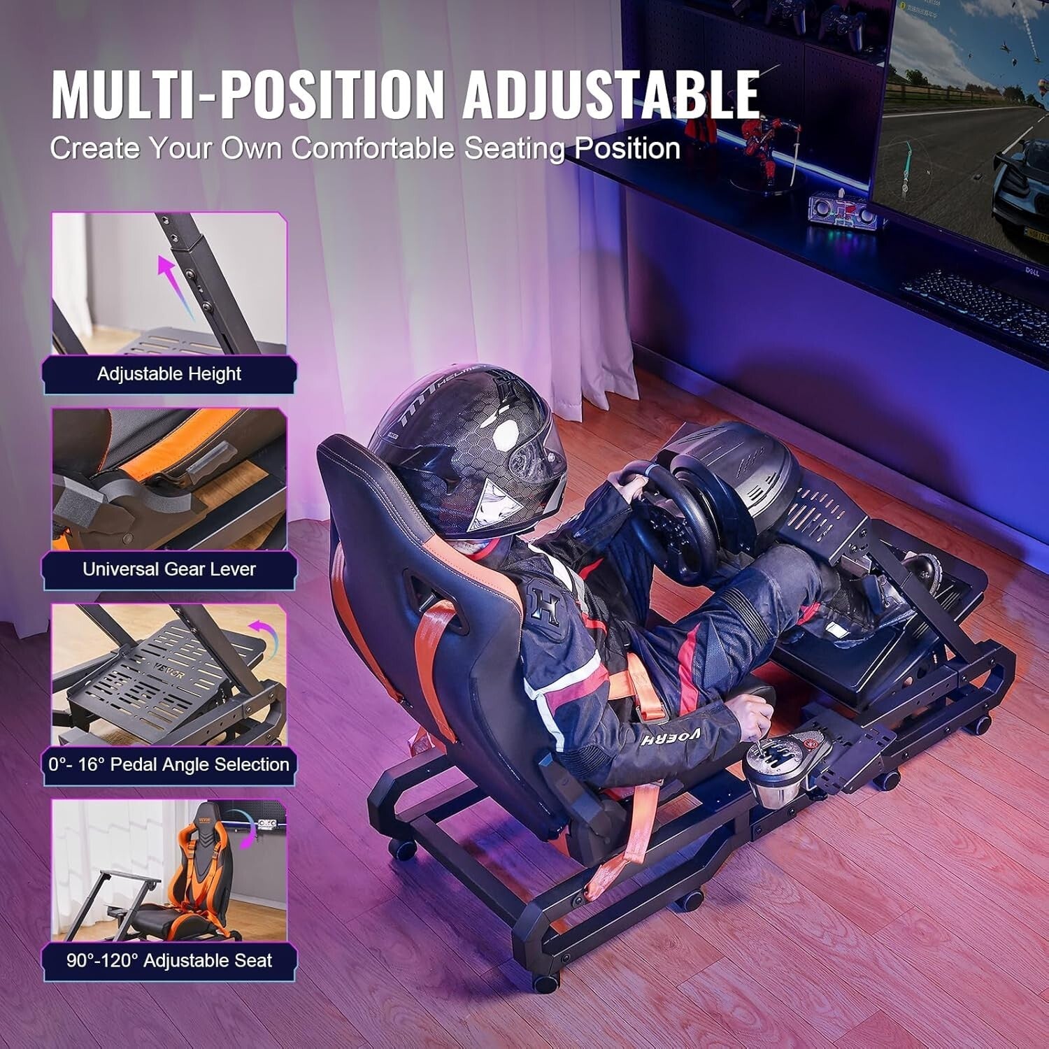 VVR Driving Game Sim Racing Frame Rig + Seat for Wheel Pedals Xbox PS PC