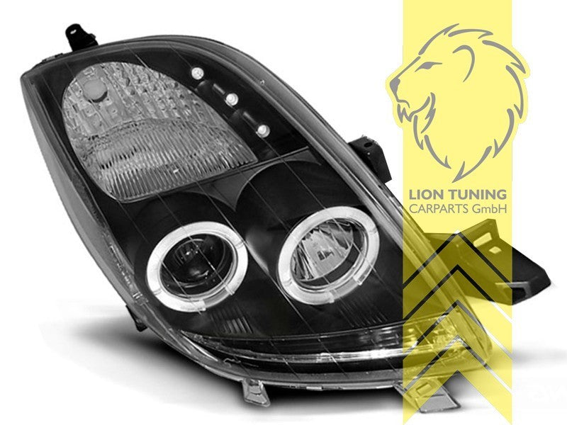 LT Pair LED DRL Lightbar Halo CCFL Headlights Toyota Yaris 1 P9 05-09 Black LHD
