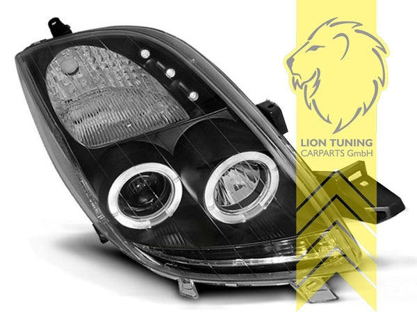 LT Pair LED DRL Lightbar Halo CCFL Headlights Toyota Yaris 1 P9 05-09 Black LHD