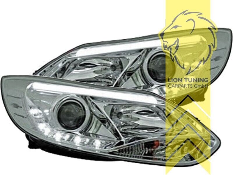 LT LED DRL Angel Eye Projector Headlights Ford Focus 3 MK3 11-14 Chrome LHD