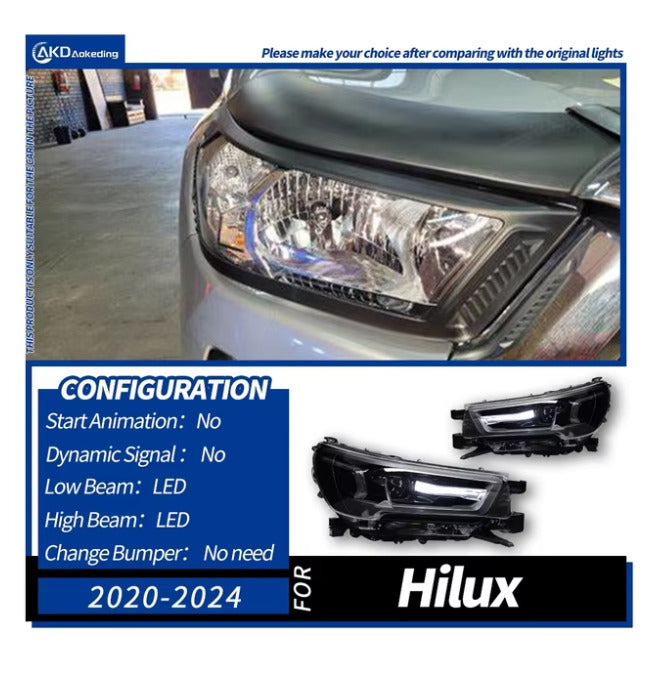 TYPY Pair LED DRL Lightbar Headlights Toyota Hilux 21-24 HILUX Head Lamp H7 LHD