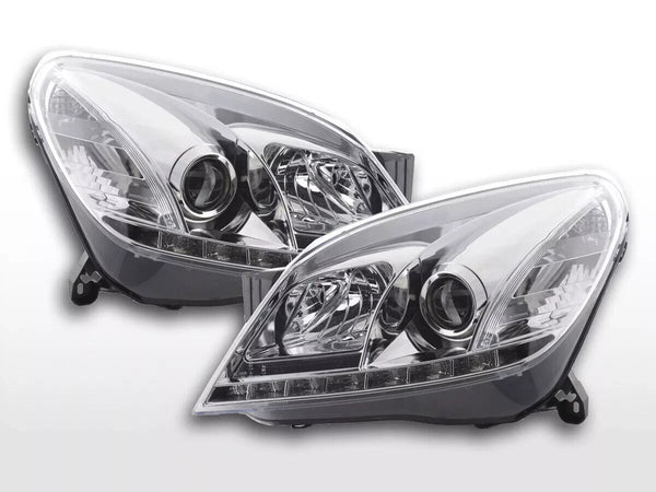 FK LED DRL Halo H7 H1 Servo Headlights Opel Vauxhall Astra H 04-09 chrome LHD