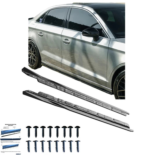 OW Side Skirts Extensions Audi A3 8V Sedan Facelift 16-20 Gloss Black ABS Screws