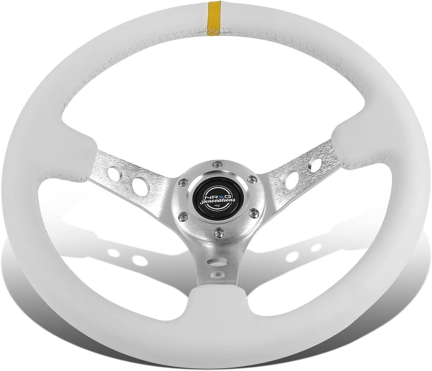 NRG Innovations Uni 350mm Leather Steering WHEEL Car Sim Deep Dish White Leather