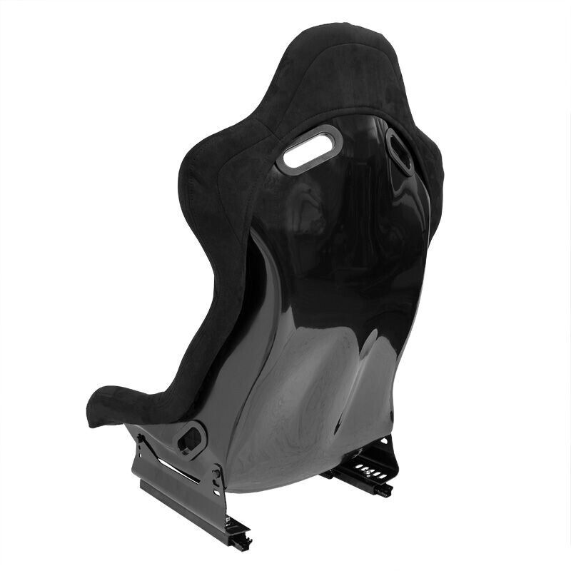 x2 Autostyle Black Suede Sports Car Bucket Seats fibreglass back-rest UK STOCK