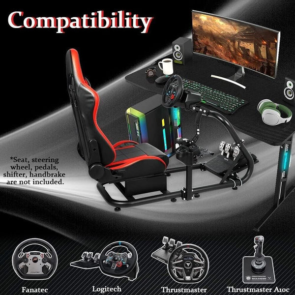 MNR Driving Game Sim Racing Frame Rig + Simulator Bucket Seat for Wheel Pedals Xbox PS PC