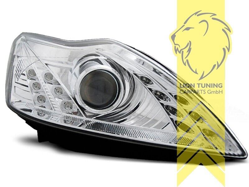 LT LED DRL Angel Eye Projector Headlights Ford Focus 2 MK2 08-11 Chrome LHD