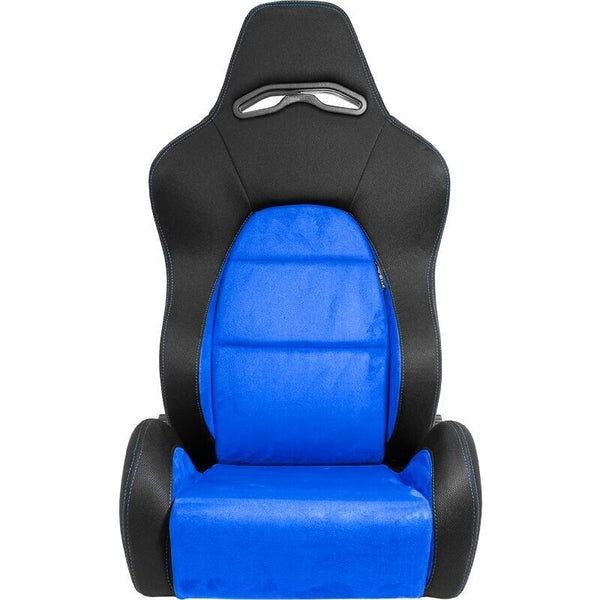 x2 Autostyle Black & Bright Blue Sports Car Bucket Seats Synth Leather +slides