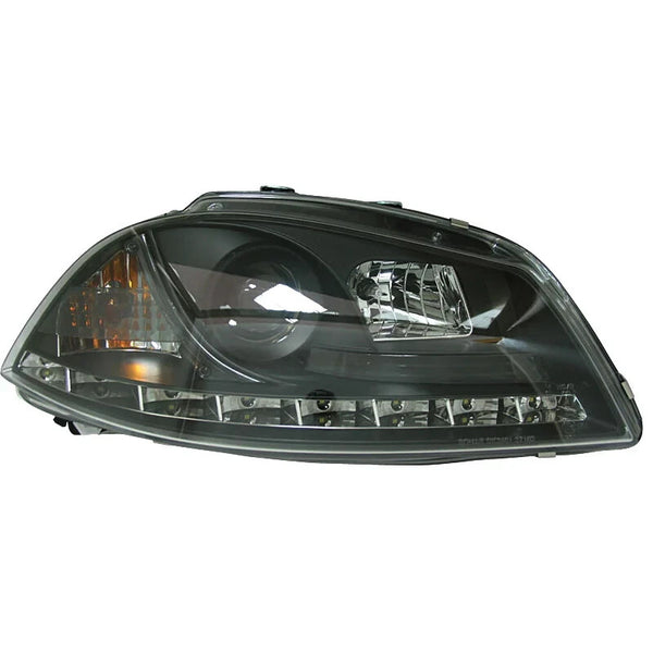 AS Pair LED DRL Halo Lightbar Seat Ibiza Cordoba 6L 02-08 Headlights Black LHD