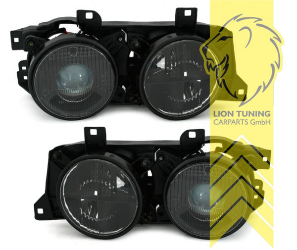 LT Pair LED DRL Lightbar Halo Ring Headlights BMW E34 Black Crosshair Saloon