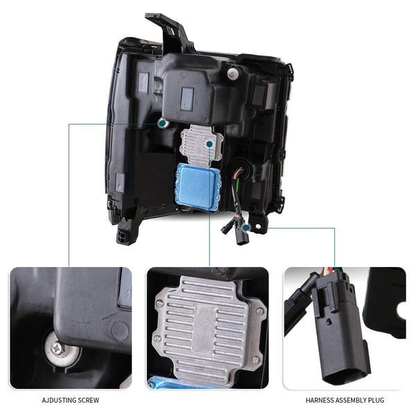 VLAND EU Pair Chevrolet Silverado 1500 16-18 LED DRL Seq Lightbar Headlights LHD