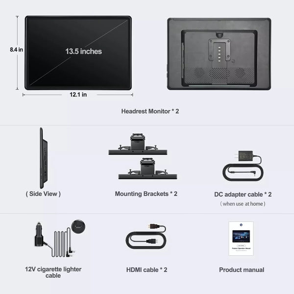 ANDRSEPRO VT-1380A 1x Headrest OLED 4K Screen 13.5" Android Apps Wifi MirrorCast