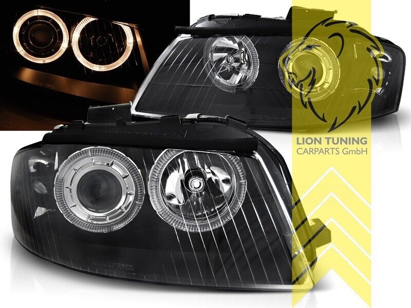 LT LED DRL Dual Angel Eye Halo Light Ring Headlights Audi A3 8P black 03-08 LHD