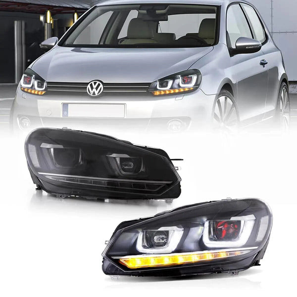 VLAND 08-14 Golf 6 MK6 A6 5K Lightbar DYNAMIC LED DRL Headlights Demon Eye RHD