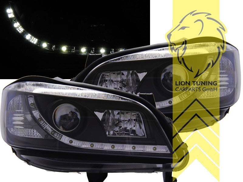 LT Pair LED DRL Halo Lightbar Headlights Opel Zafira A F75 Black 99-05 LHD