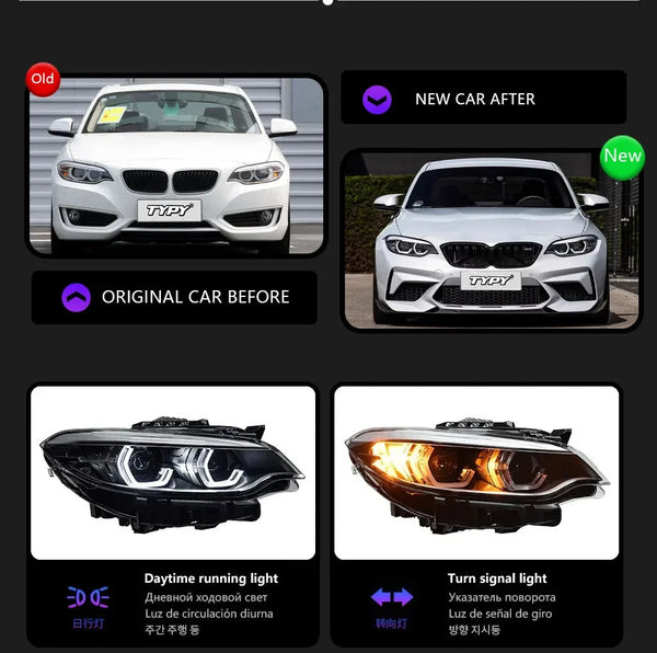TYPY Pair 14-19 BMW 2 Series F22 LED DRL Dynamic Headlights Euro Xenon Halog LED