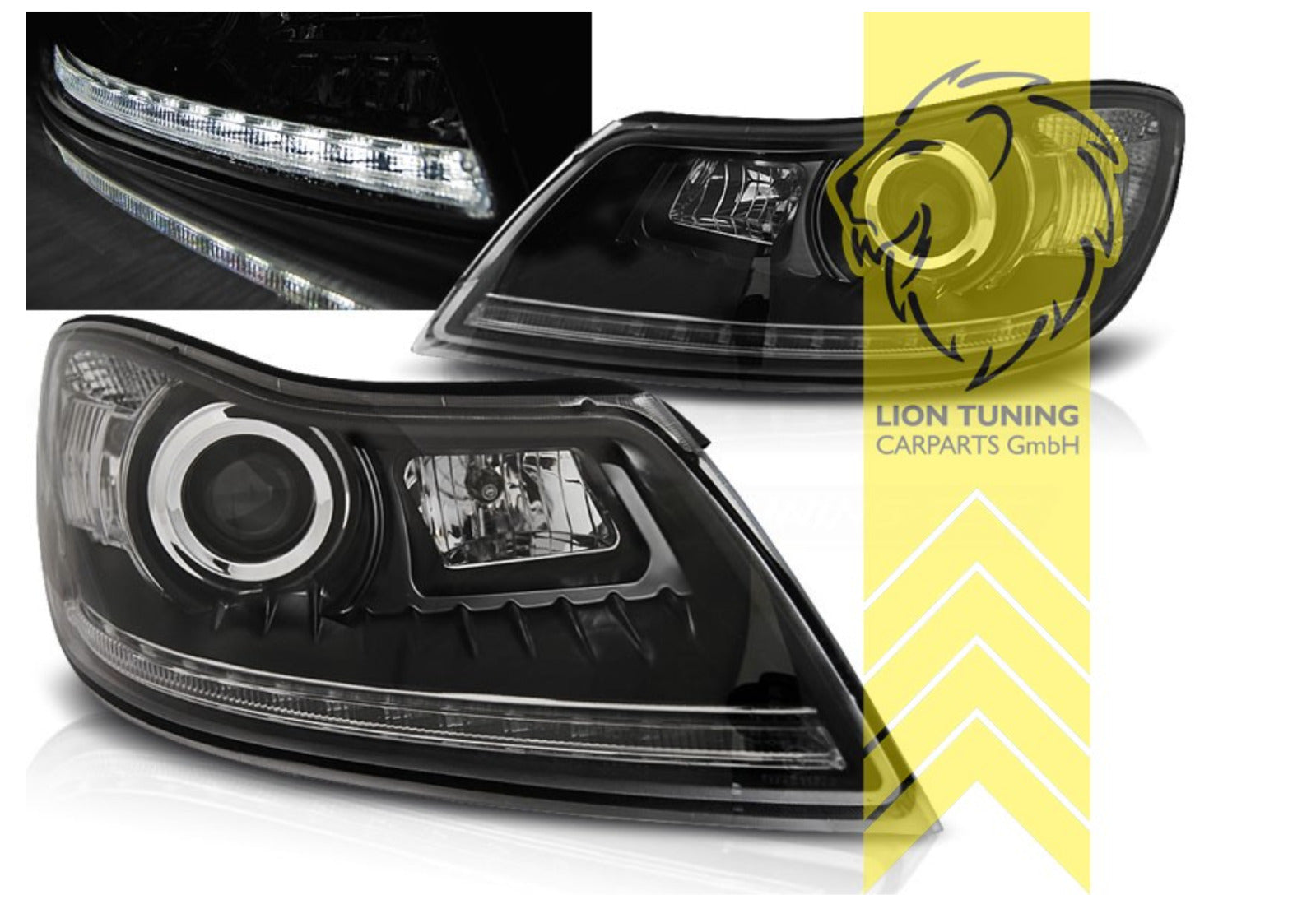 LT Pair LED DRL Headlights Skoda Octavia Facelift MK2 2 1Z 09-13 Black LHD