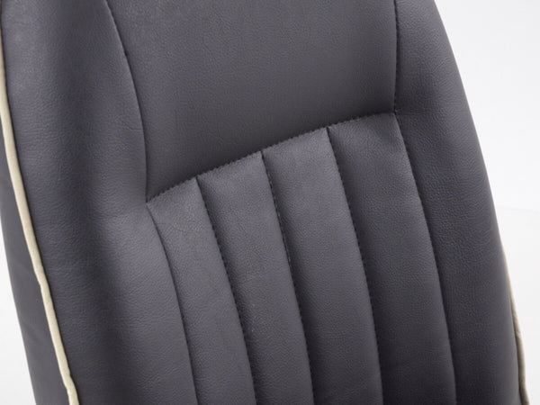 UK FK Pair Universal Fixed Back Classic Retro Bucket Seats Black White Piping