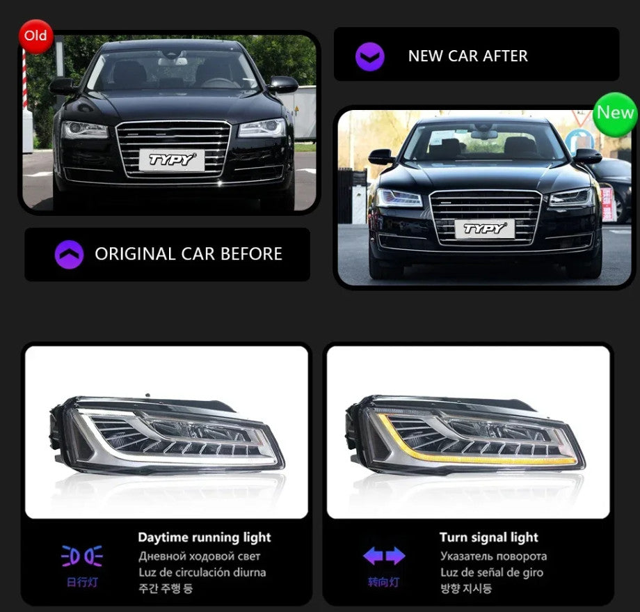 TYPY Pair Audi A8 2012-2017 LED DRL Headlights Clear LHD