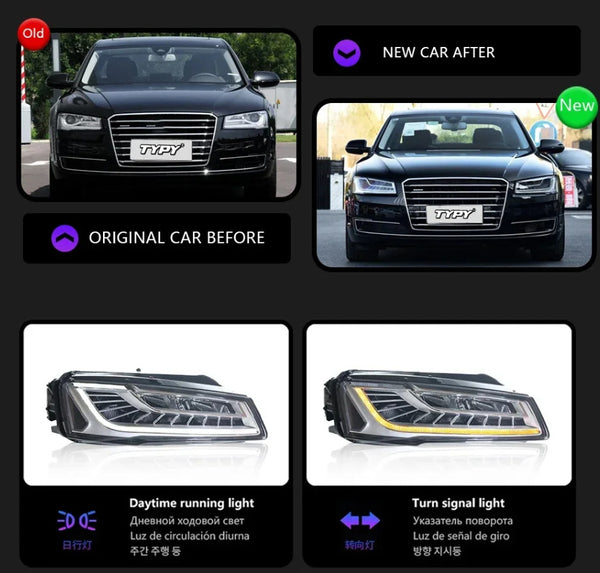 TYPY Pair Audi A8 2012-2017 LED DRL Headlights Clear LHD