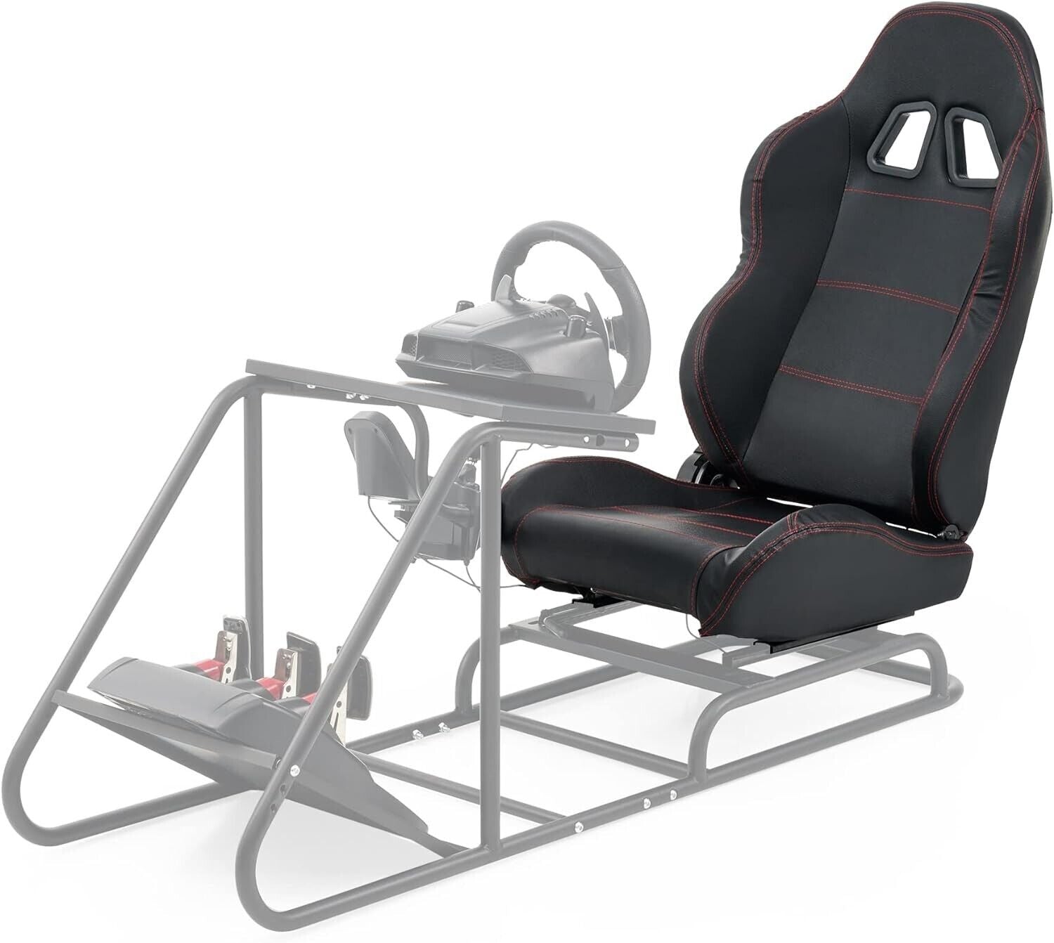 CZ x1 Black Vinyl Red Stitch Universal Bucket Seat for Car Racing Simulator Sim