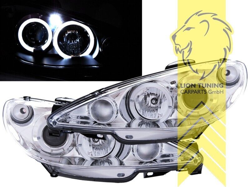 LT LED CCFL Ring Headlights Peugeot 206 206CC CC Cabrio SW Break Chrome H4 LHD