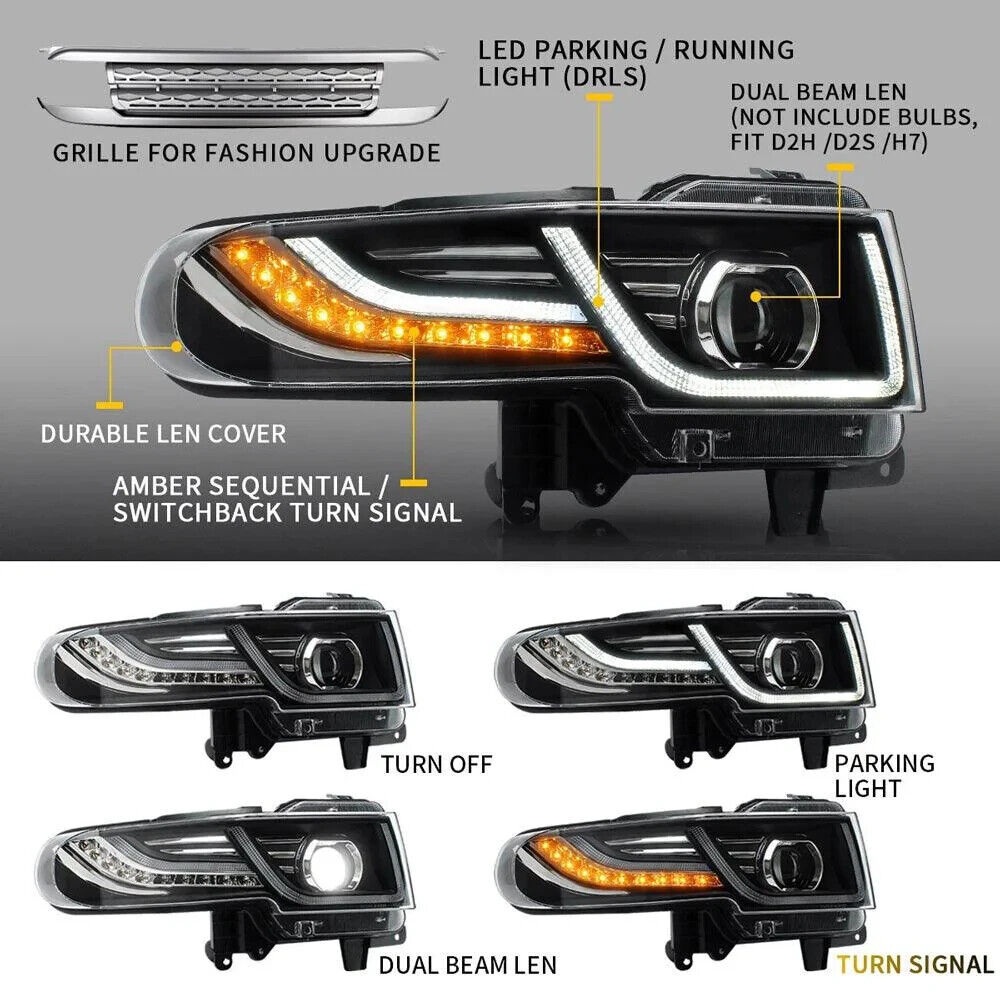 VLAND Toyota Fj Cruiser 2007-2023 SEQ LED DRL Lightbar Headlights + Grilles LHD