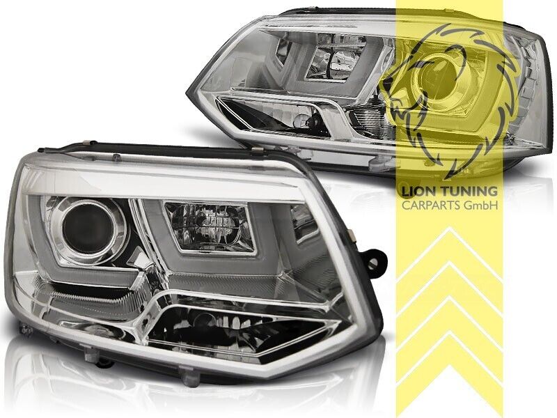 LT LED DRL Lightbar Headlights VW T5 09-15 Bus Facelift U-Tube chrome LHD