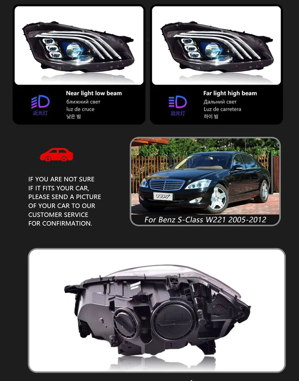 TYPY Pair Benz S-Class W221 06-13 LED DRL Lightbar Headlights LHD