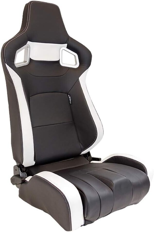 UK Auto-Style x2 / a Pair of Universal Reclining Sports Bucket Seat BLACK & WHITE + slide runners