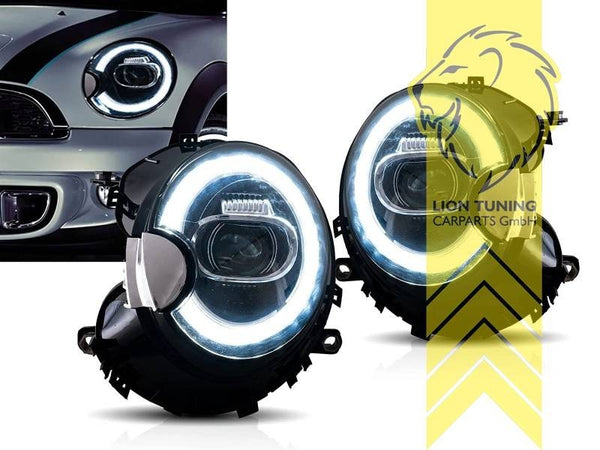 LT Pair LED DRL Halo Ring Headlights BMW Mini One R55 R56 R57 R58 R59 black LHD