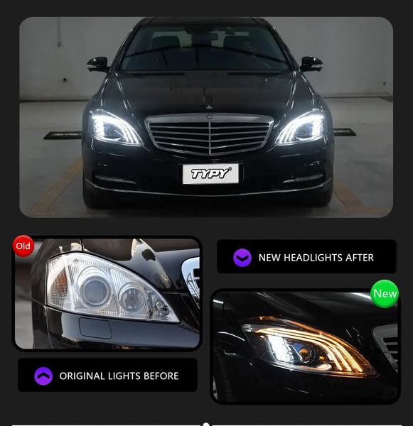TYPY Pair Benz S-Class W221 06-13 LED DRL Lightbar Headlights LHD