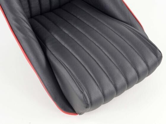 FK Pair Classic Retro Kit Car Bucket Sports Seats - Black Red Piping + slides