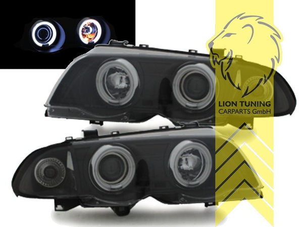 LT LED DRL CCFL Halo Ring Headlights BMW E46 Sedan Touring 98-01 black LHD