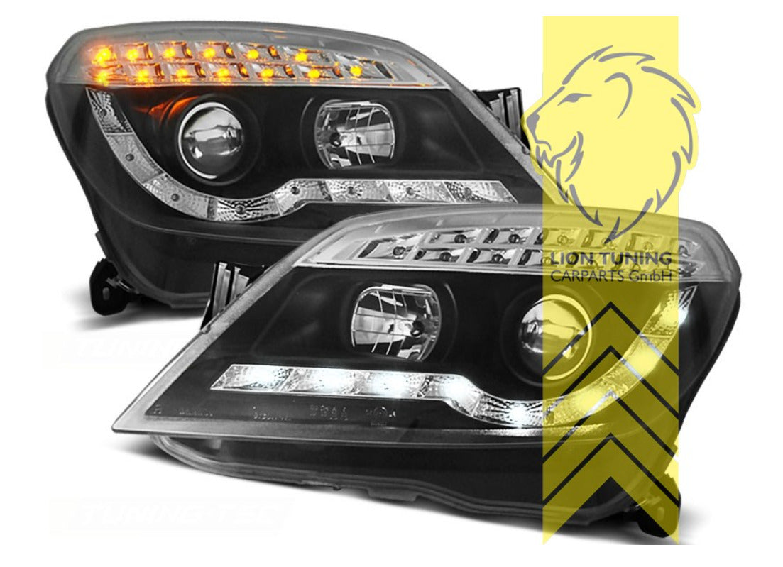 LT Set LED DRL Halo Lightbar Headlights Opel Vauxhall Astra H 04-10 Black LHD