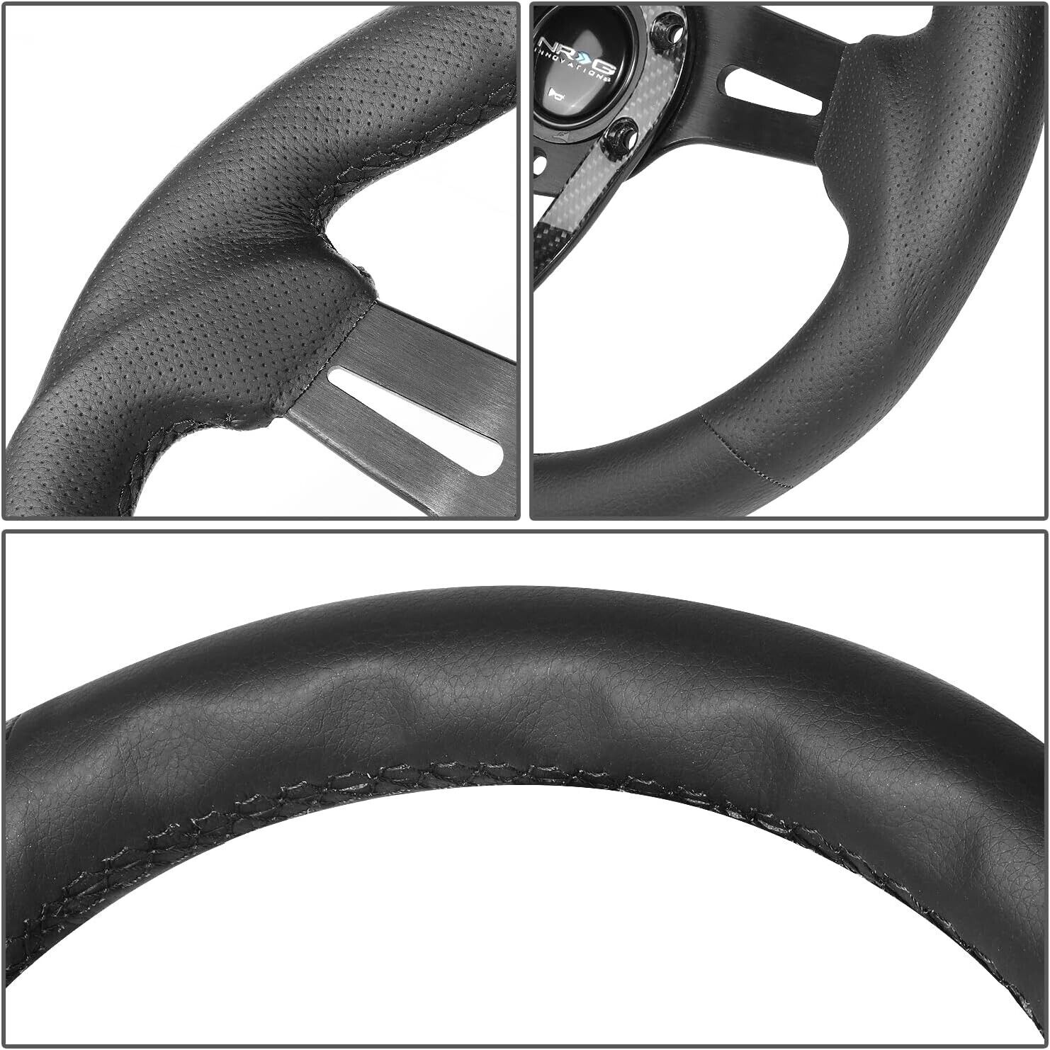 NRG Innovations ST-002RCF 320mm Leather Steering WHEEL Black Car Sim 70mm 6-Bolt