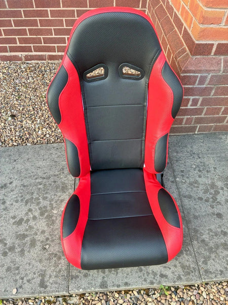 UK FK Pair Universal Recline Bucket Seats inc slide runners - Red & Black Carbon