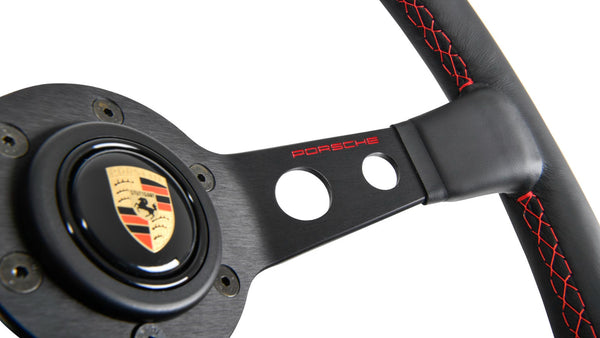 Genuine Porsche Momo Classic performance steering wheel black leather red stitching