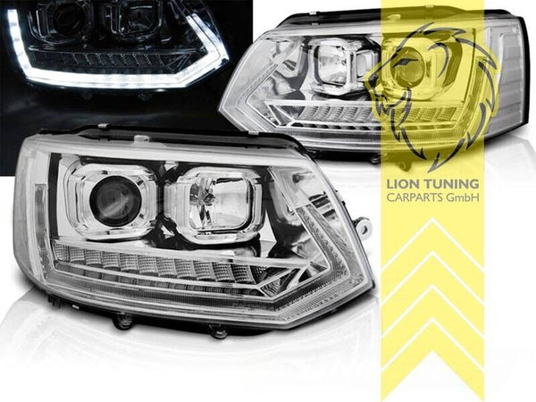 LT LED DRL Halo Lightbar Headlights VW T5 Bus Transporter Multivan chrome LHD