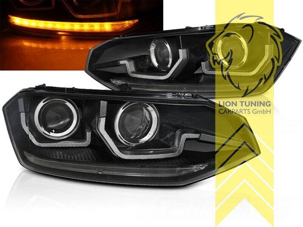 LT Pair LED DRL Lightbar Halo Headlights VW Polo 2G AW black dynamic LHD