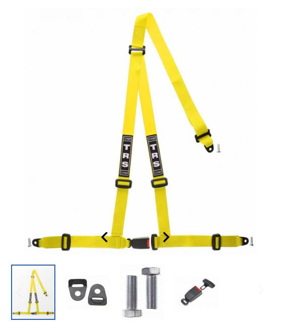 x2 TRS Bolt-In 3 Point Car Sim Seatbelt Safety Harness YELLOW Road Legal ECE Approved