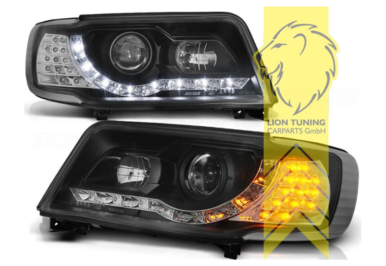 LT Pair LED DRL HALO RING EYE Headlights Audi 100 C4 sedan Avant black LHD