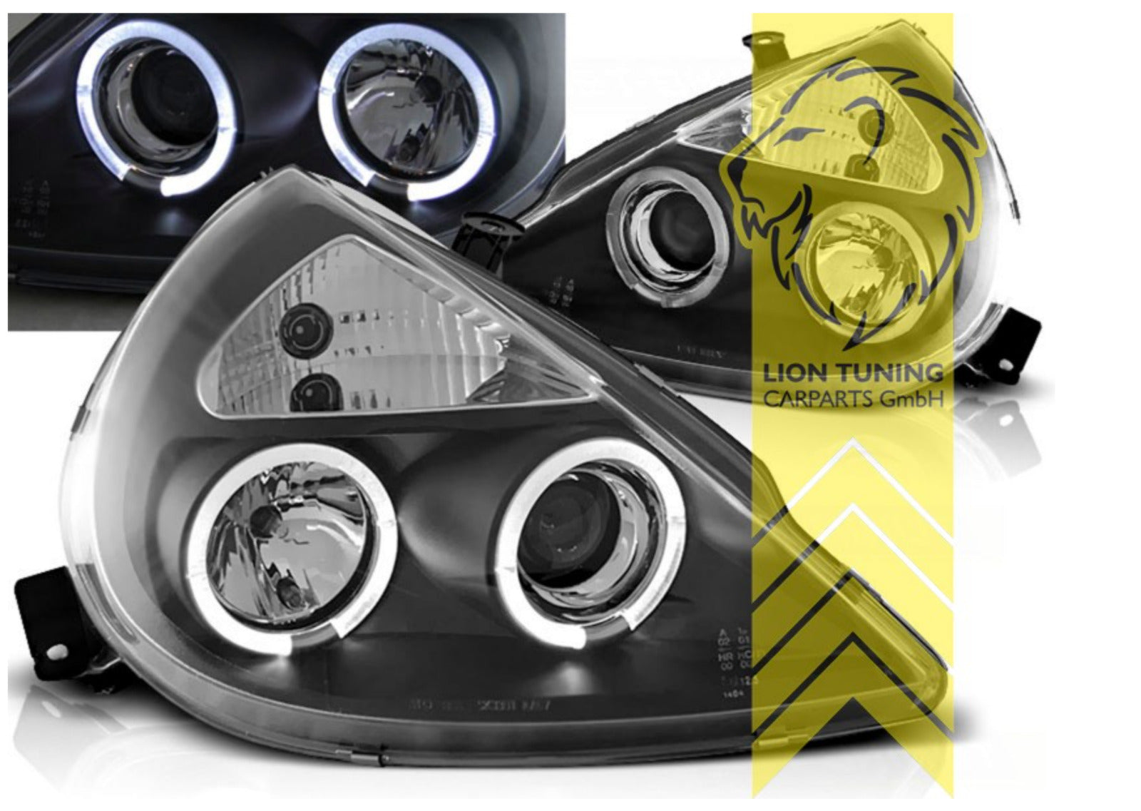 LT Pair LED DRL Halo Ring Projector Headlights Ford KA black LHD